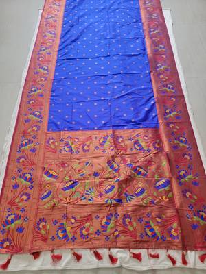 Royal Blue Paithani silk blend Zari Weaving Saree 3