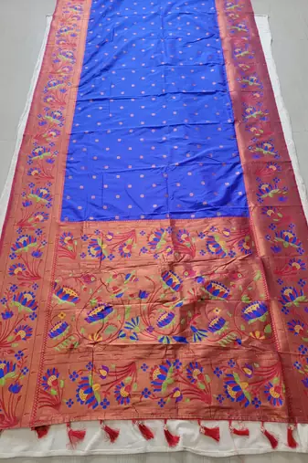 Royal Blue Paithani silk blend Zari Weaving Saree