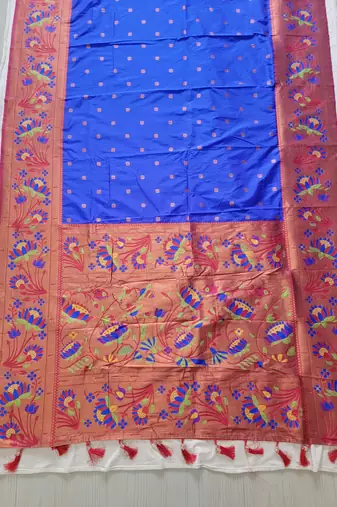 Royal Blue Paithani silk blend Zari Weaving Saree