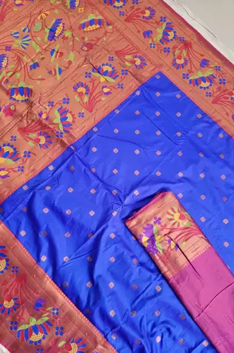 Royal Blue Paithani silk blend Zari Weaving Saree