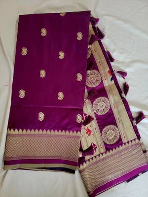 Wine Paithani silk blend Zari Weaving Saree 1