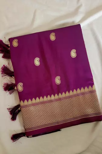 Wine Paithani silk blend Zari Weaving Saree