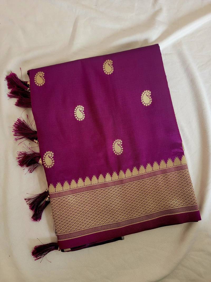 Wine Paithani silk blend Zari Weaving Saree