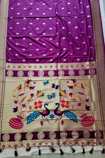 Wine Paithani silk blend Zari Weaving Saree