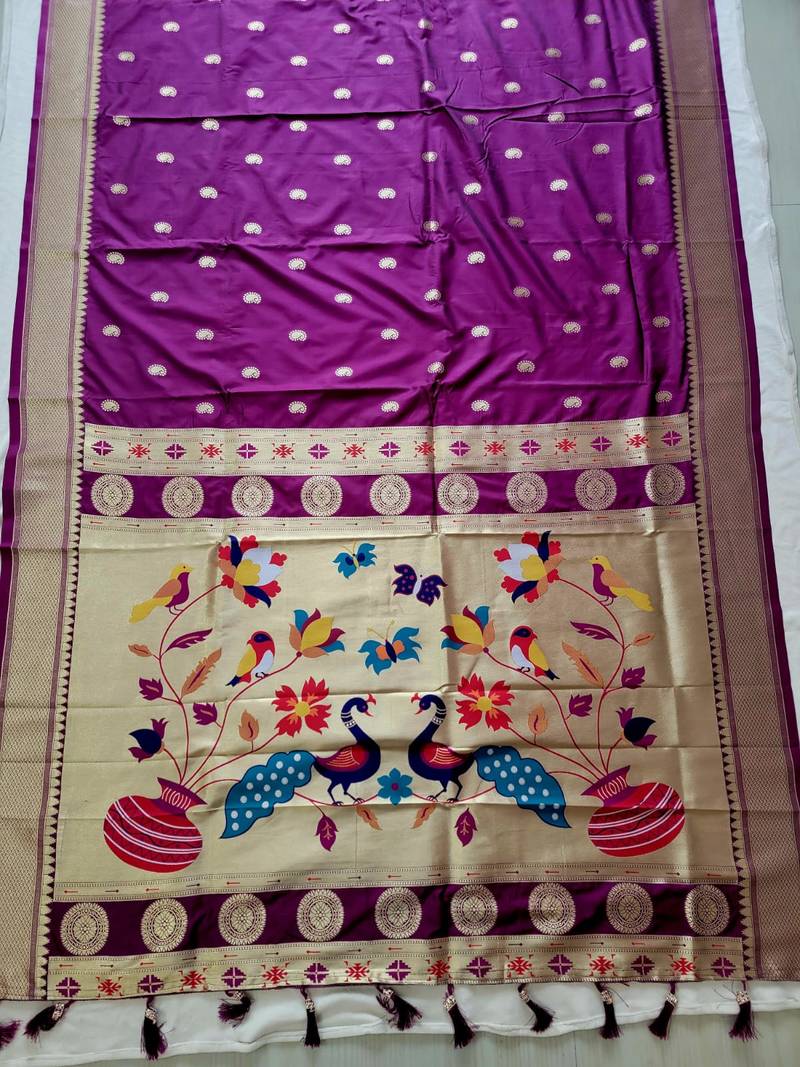 Wine Paithani silk blend Zari Weaving Saree