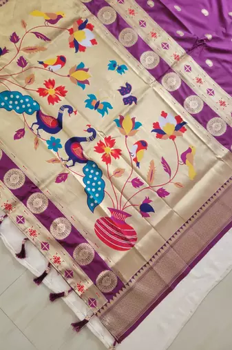 Wine Paithani silk blend Zari Weaving Saree