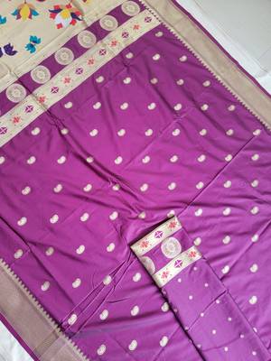 Wine Paithani silk blend Zari Weaving Saree 5