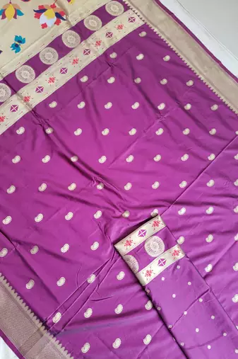 Wine Paithani silk blend Zari Weaving Saree