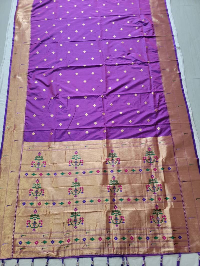 Purple Paithani silk blend Zari Weaving Saree