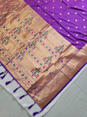 Purple Paithani silk blend Zari Weaving Saree 4