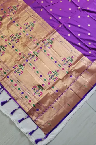 Purple Paithani silk blend Zari Weaving Saree