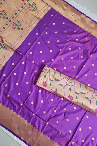 Purple Paithani silk blend Zari Weaving Saree