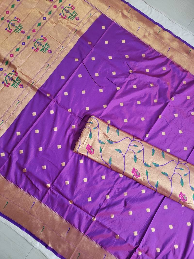 Purple Paithani silk blend Zari Weaving Saree