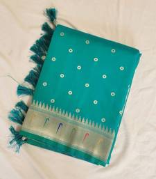 Green Paithani silk blend Zari Weaving Saree