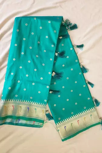 Green Paithani silk blend Zari Weaving Saree