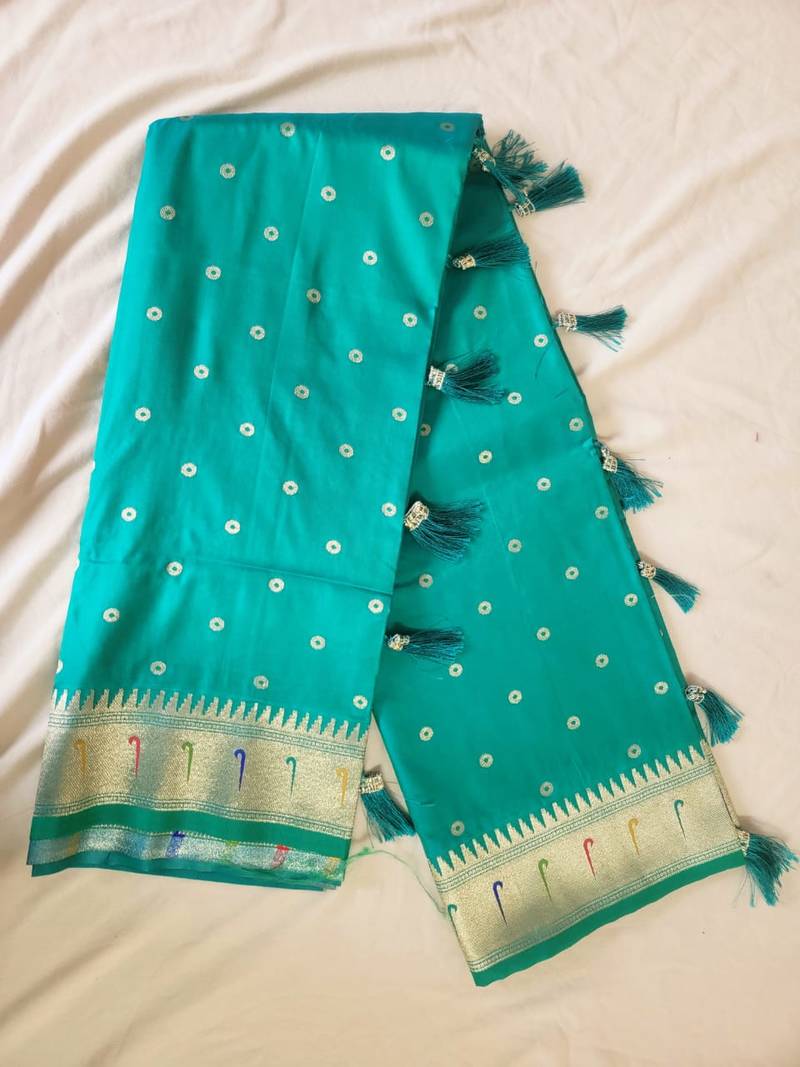 Green Paithani silk blend Zari Weaving Saree