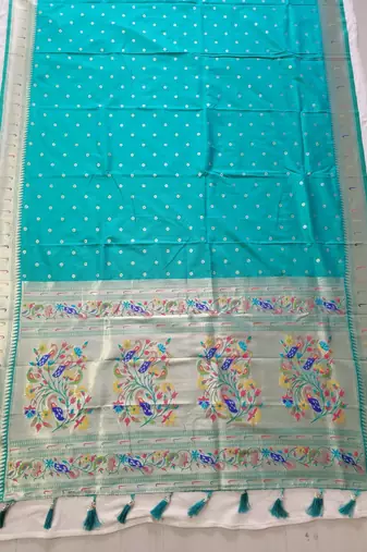 Green Paithani silk blend Zari Weaving Saree