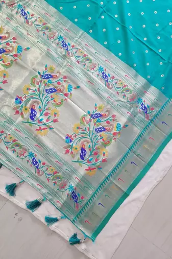 Green Paithani silk blend Zari Weaving Saree