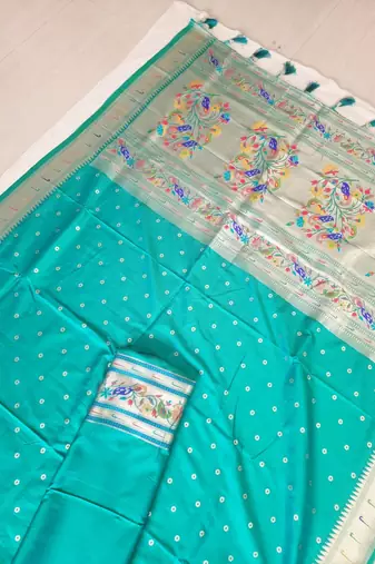 Green Paithani silk blend Zari Weaving Saree