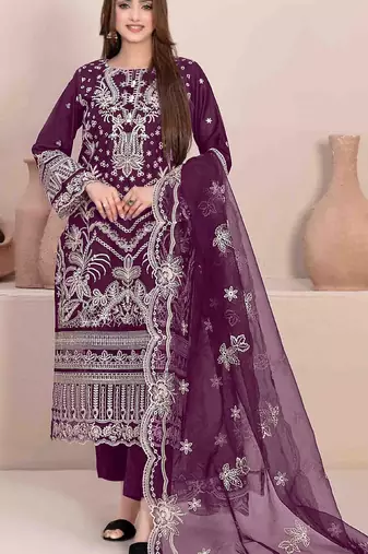 Wine Embroidered georgette salwar suit