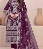 Wine Embroidered georgette salwar suit