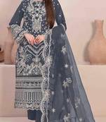 Grey Embroidered georgette salwar suit