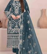 Teal Embroidered georgette salwar suit