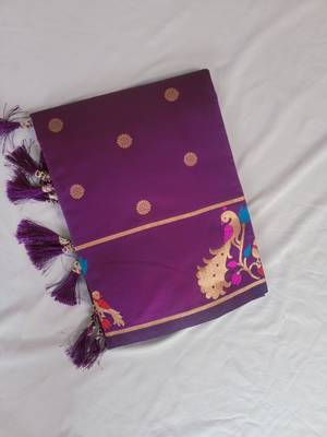 Dark Magenta Paithani silk blend Zari Weaving Saree 1