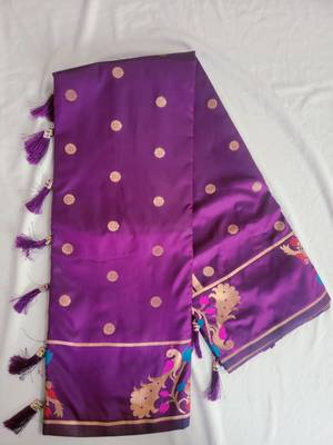 Dark Magenta Paithani silk blend Zari Weaving Saree 2