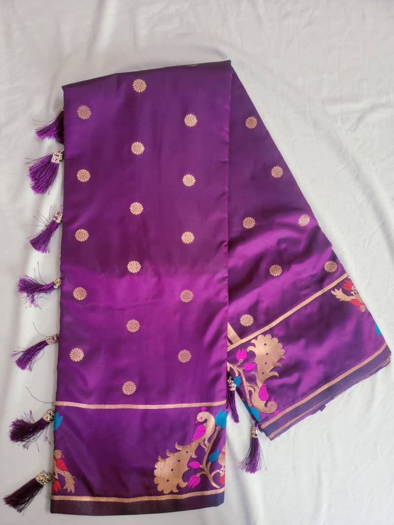Dark Magenta Paithani silk blend Zari Weaving Saree