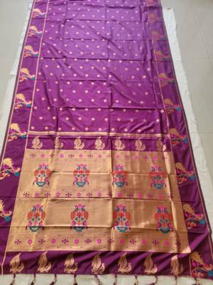 Dark Magenta Paithani silk blend Zari Weaving Saree 3