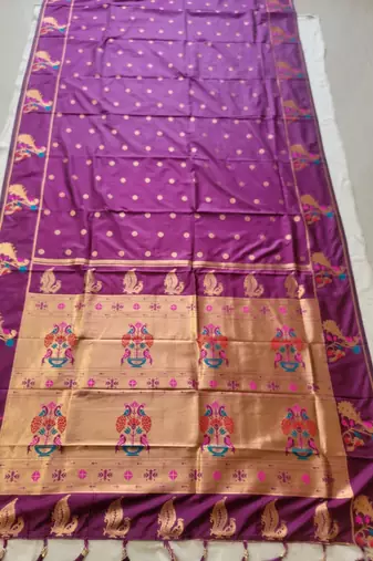 Dark Magenta Paithani silk blend Zari Weaving Saree