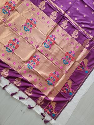 Dark Magenta Paithani silk blend Zari Weaving Saree 4