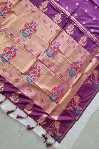 Dark Magenta Paithani silk blend Zari Weaving Saree