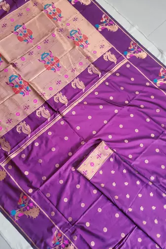 Dark Magenta Paithani silk blend Zari Weaving Saree
