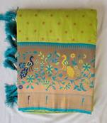 Parrot Green Paithani silk blend Zari Weaving Saree