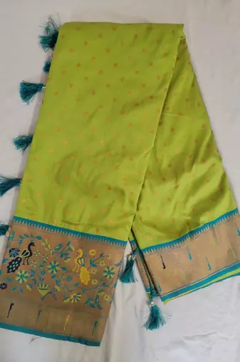 Parrot Green Paithani silk blend Zari Weaving Saree