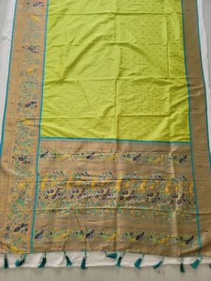 Parrot Green Paithani silk blend Zari Weaving Saree 3
