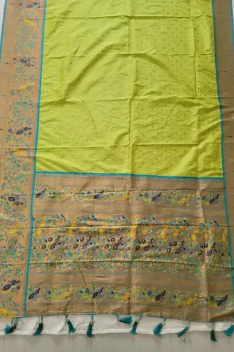 Parrot Green Paithani silk blend Zari Weaving Saree