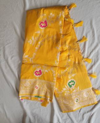 Yellow Paithani silk blend Zari Weaving Saree 1