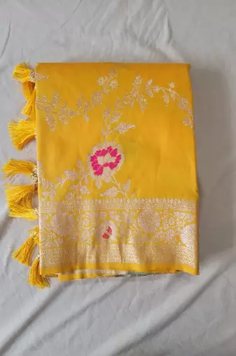 Yellow Paithani silk blend Zari Weaving Saree