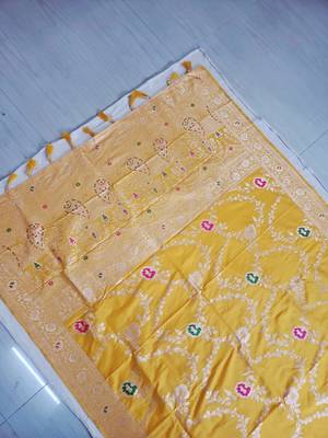 Yellow Paithani silk blend Zari Weaving Saree 3