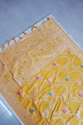 Yellow Paithani silk blend Zari Weaving Saree
