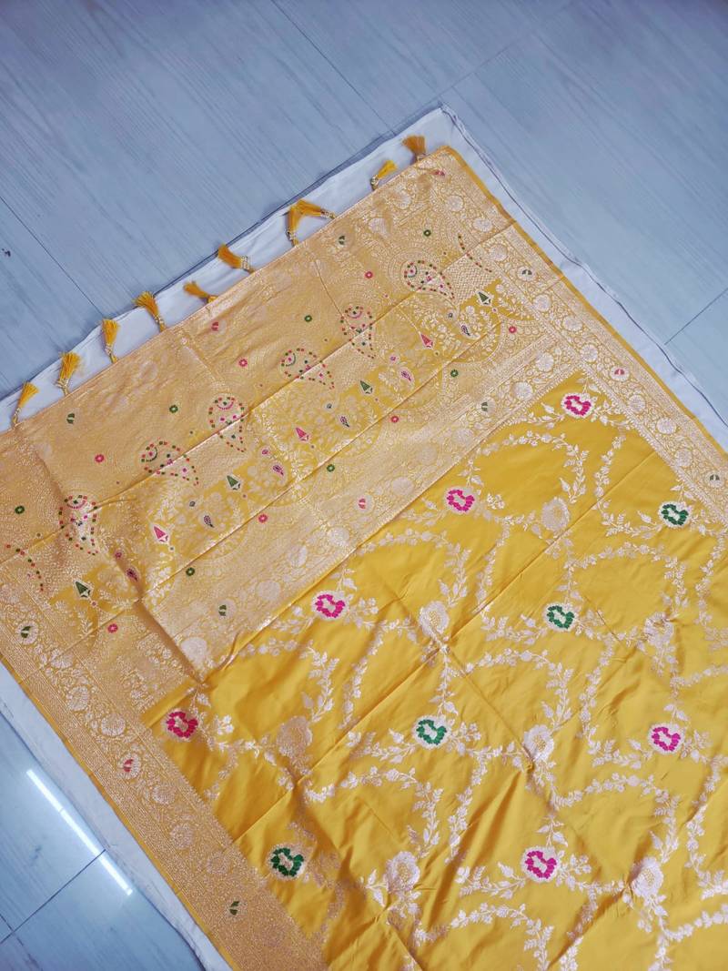 Yellow Paithani silk blend Zari Weaving Saree