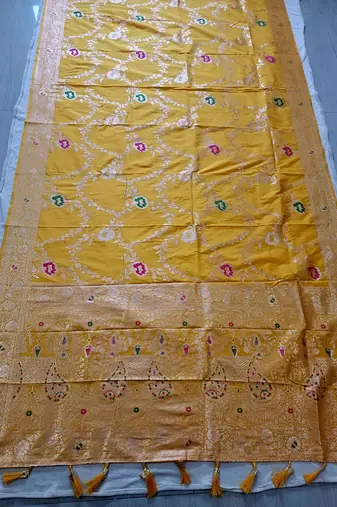 Yellow Paithani silk blend Zari Weaving Saree