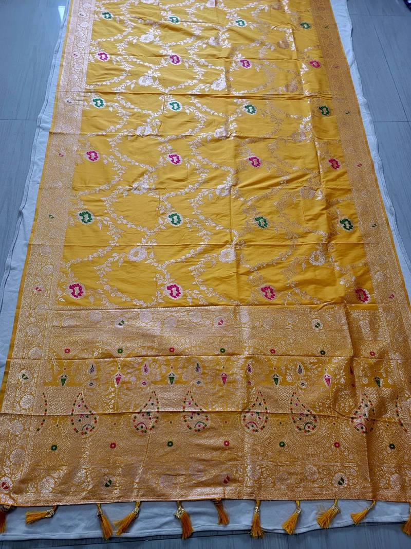 Yellow Paithani silk blend Zari Weaving Saree
