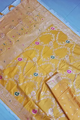 Yellow Paithani silk blend Zari Weaving Saree