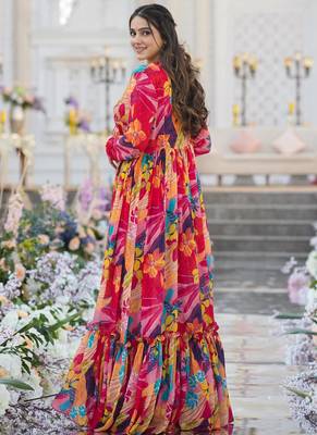 multicolor sharara suit set with crop top & shrug stitched 2