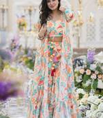 white sharara suit set with crop top & shrug stitched