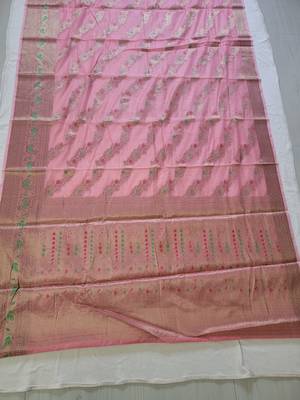 Light Pink Paithani silk blend Zari Weaving Saree 2